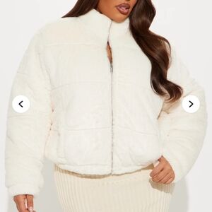 New White Fashion Nova Elizbeth Faux Fur Coat